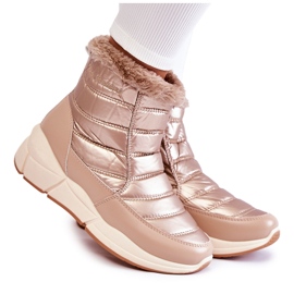 PE1 Botas de neve femininas com zíper dourado-bege Senia castanho