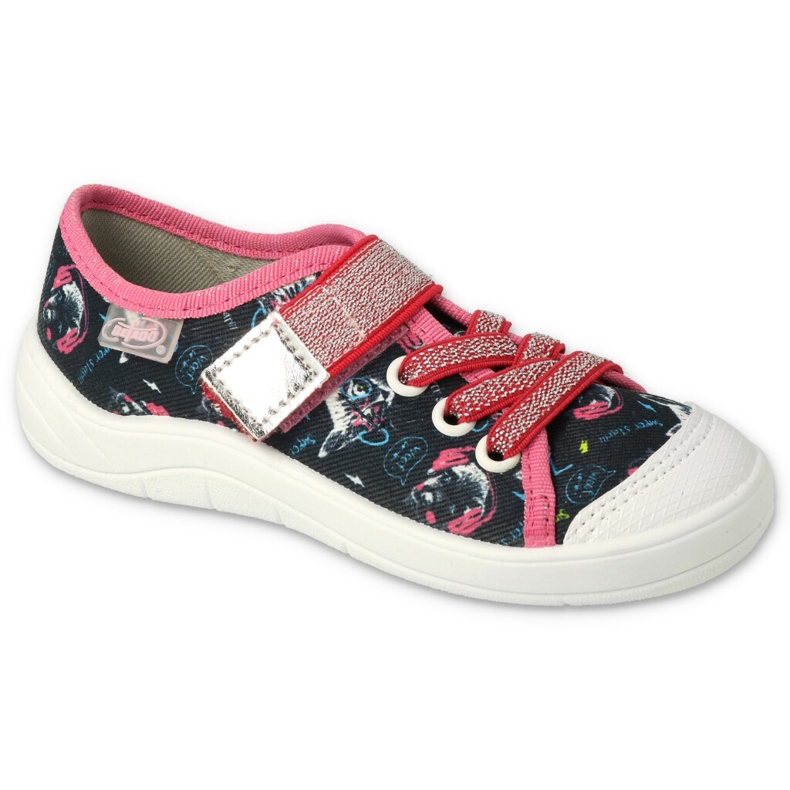 Chinelos infantis Befado 351Y003 preto/rosa com aplicações