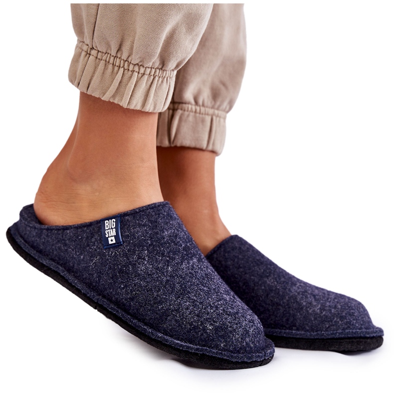 Chinelos femininos de feltro clássico Big Star KK276013 Azul Marinho
