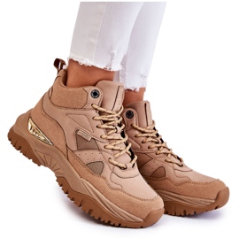 Tênis esportivo feminino alto com memória espuma sistema Big Star KK274355 bege Tênis esportivo feminino alto com memória espuma sistema Big Star KK274355 bege