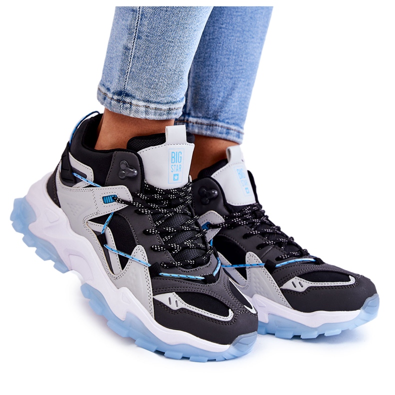 Tênis esportivo feminino em plataforma maciça Big Star KK274386 preto-cinza