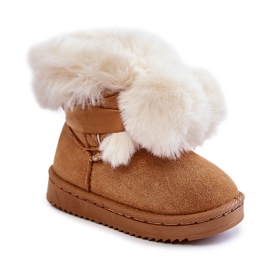 Botas de neve quentes para jovens para crianças marrom-branco com teto castanho