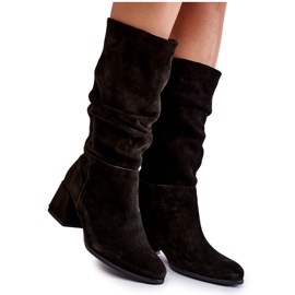 Botas femininas de camurça plissada preta Alfra preto