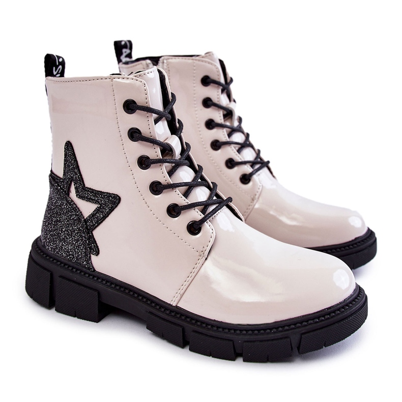 PE1 Botas infantis lacadas com zíper branco Yukko PE1 Botas infantis lacadas com zíper branco Yukko