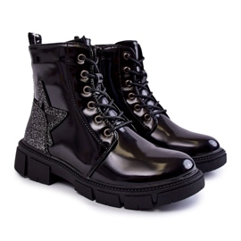 PE1 Botas infantis lacadas com zíper preto Yukko