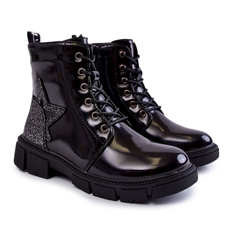 PE1 Botas infantis lacadas com zíper preto Yukko