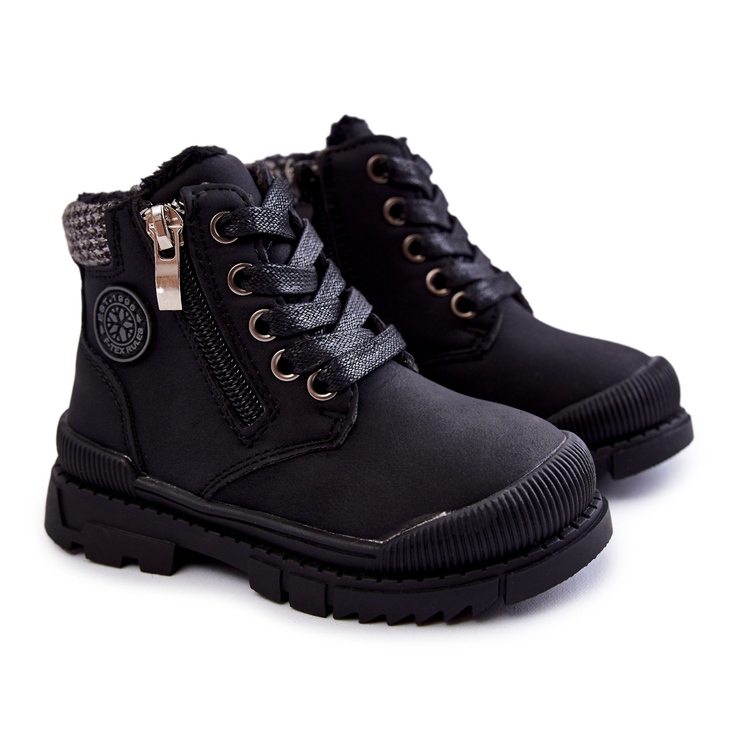 PE1 Botas com isolamento de pele para crianças Black Hopper Trappers rosa