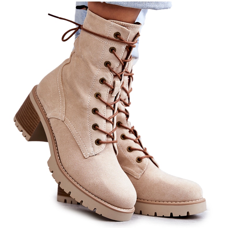 FE1 Botas quentes femininas de salto alto bege Julieta M660