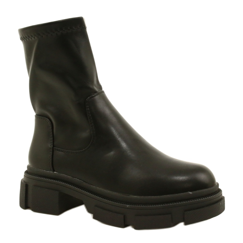 Botas de couro femininas na grossa M. Daszyński MR2127-20 Black preto