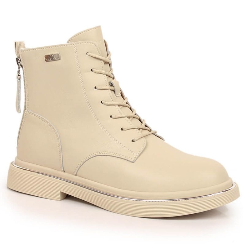 Botas de couro com cadarço com zíper Goe W INT1592A bege