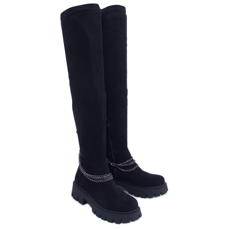 PA1 Botas pretas peludas femininas preto