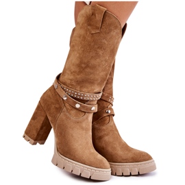 Botas femininas de salto alto Lewski Shoes 3246 Bege marrom