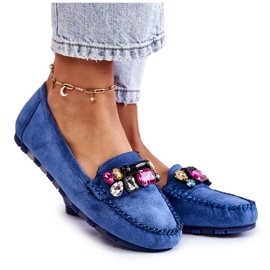 PS1 Mocassins femininos de camurça com ornamentos azuis Janetta azul