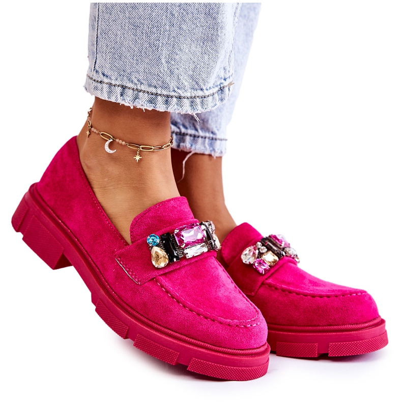PS1 Mocassins femininos de camurça com decoração fúcsia Karlott rosa
