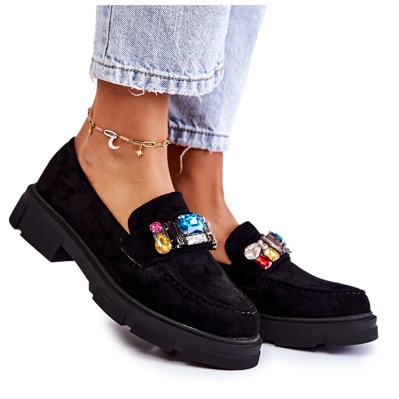 PS1 Mocassins femininos de camurça com decoração preta Karlott preto