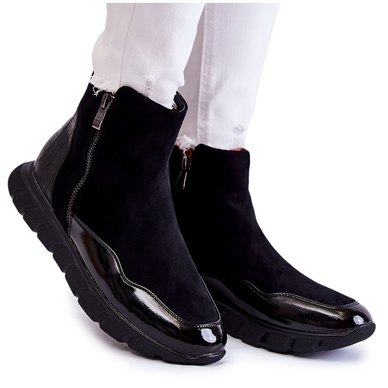 Vinceza Tênis femininos de camurça com tornozelo preto