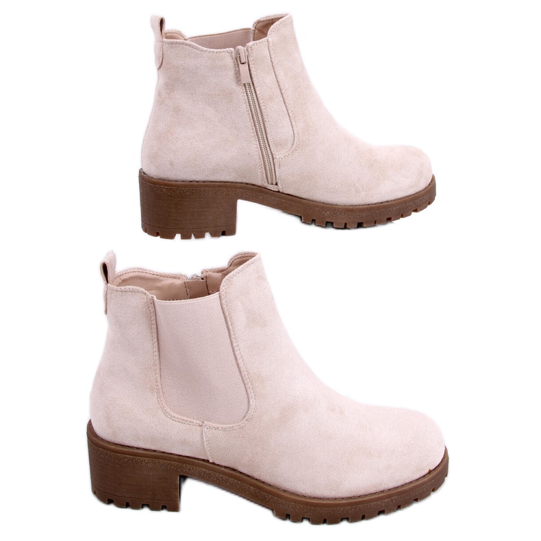 BM Botas Chelsea de salto baixo Laine Beige Suede bege