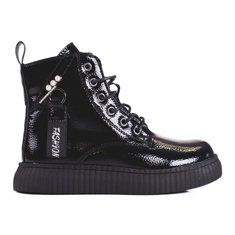 Botas de menina de couro envernizado na plataforma Shelovet preto