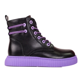 Botas pretas de menina em plataforma roxa Shelovet preto roxo