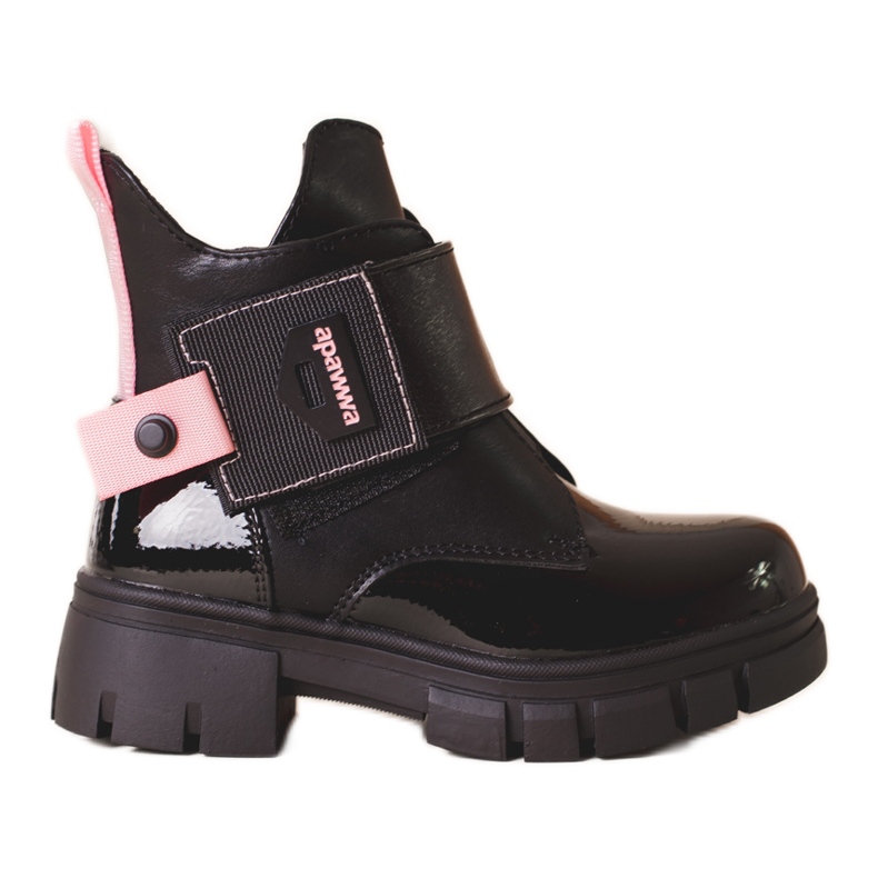 Botas de verniz pretas de menina com inserções Shelovet rosa preto