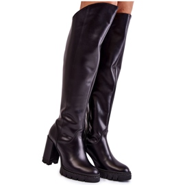 Botas femininas de couro acima do joelho pretas preto
