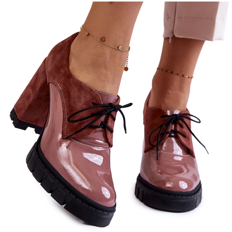 PA2 Botas de camurça e lacadas da moda na plataforma carisa rosa