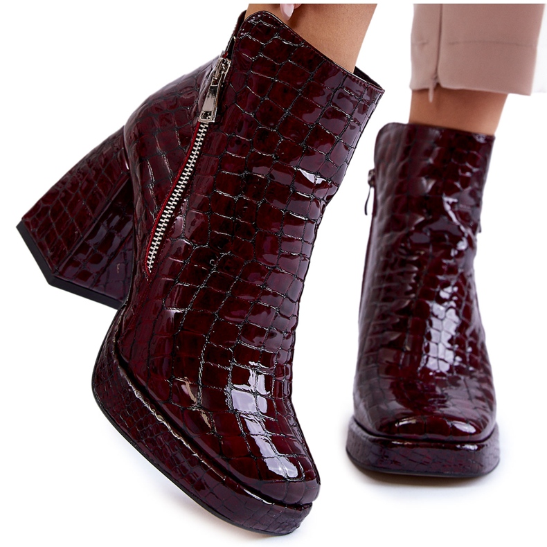 PA2 Botas de couro com padrão de crocodilo Borgonha Alienore vermelho PA2 Botas de couro com padrão de crocodilo Borgonha Alienore vermelho