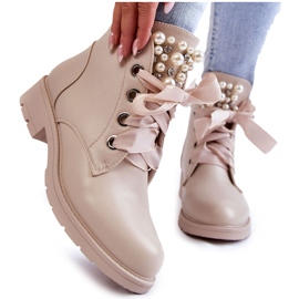 FB2 Couro, botas isolantes com zíper e pérolas Raiso Beige bege