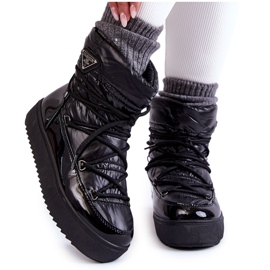 Botas femininas de neve com cadarço na moda em preto Carrios