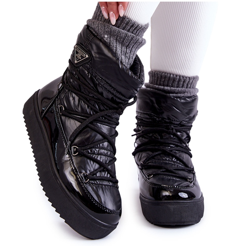Botas femininas de neve com cadarço na moda em preto Carrios