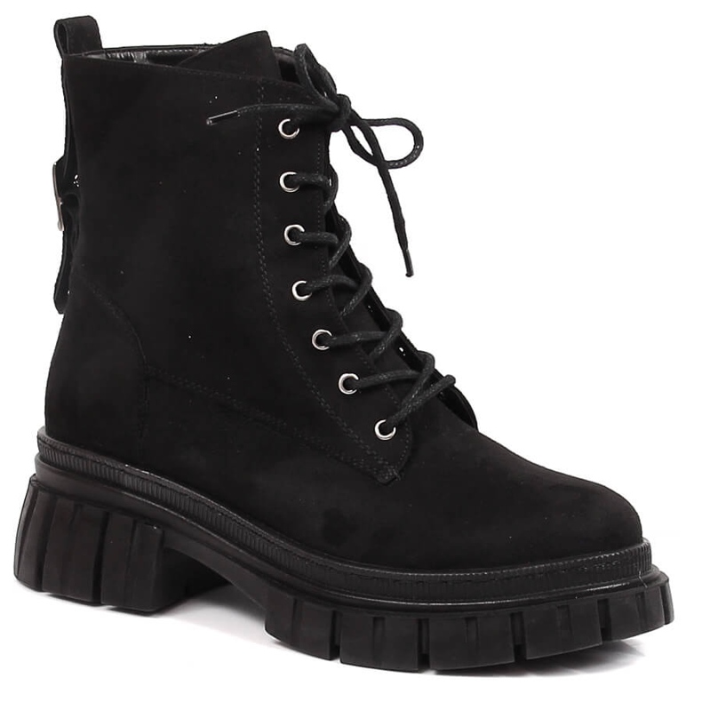 Trabalhadores de camurça feminina em uma plataforma isolada preta T.Sokolski preto