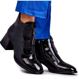 S.Barski Botins femininos de couro envernizado com zíper, pretos S.Barski Botins femininos de couro envernizado com zíper, pretos