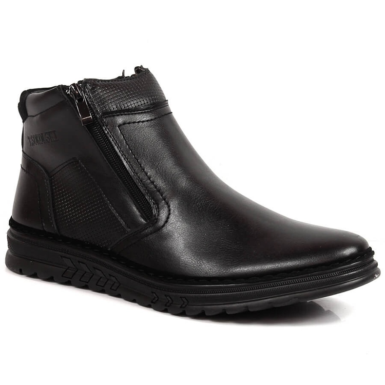 Sapatos masculinos de couro preto com zíper, T.Sokolski