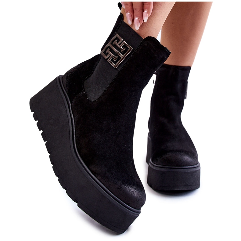 PL5 Botas de camurça femininas na enorme plataforma preta Savira preto