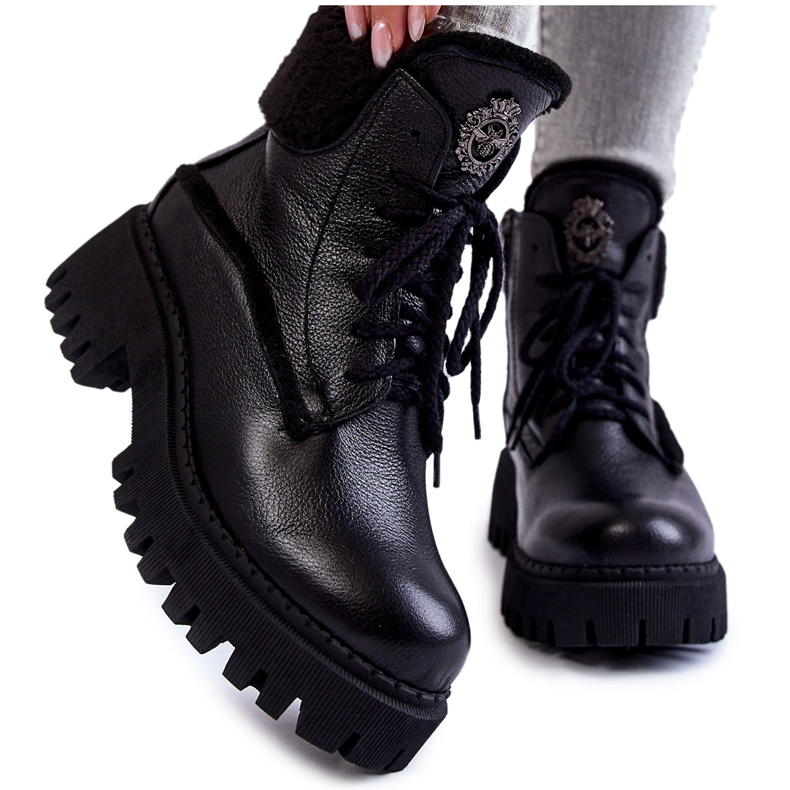 PL5 Botas femininas Trapper de couro preto Vergo