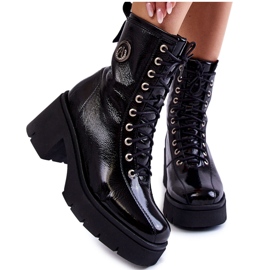 FILIPCZYK Botas de tornozelo de salto alto pretas com isolamento de couro elegante preto