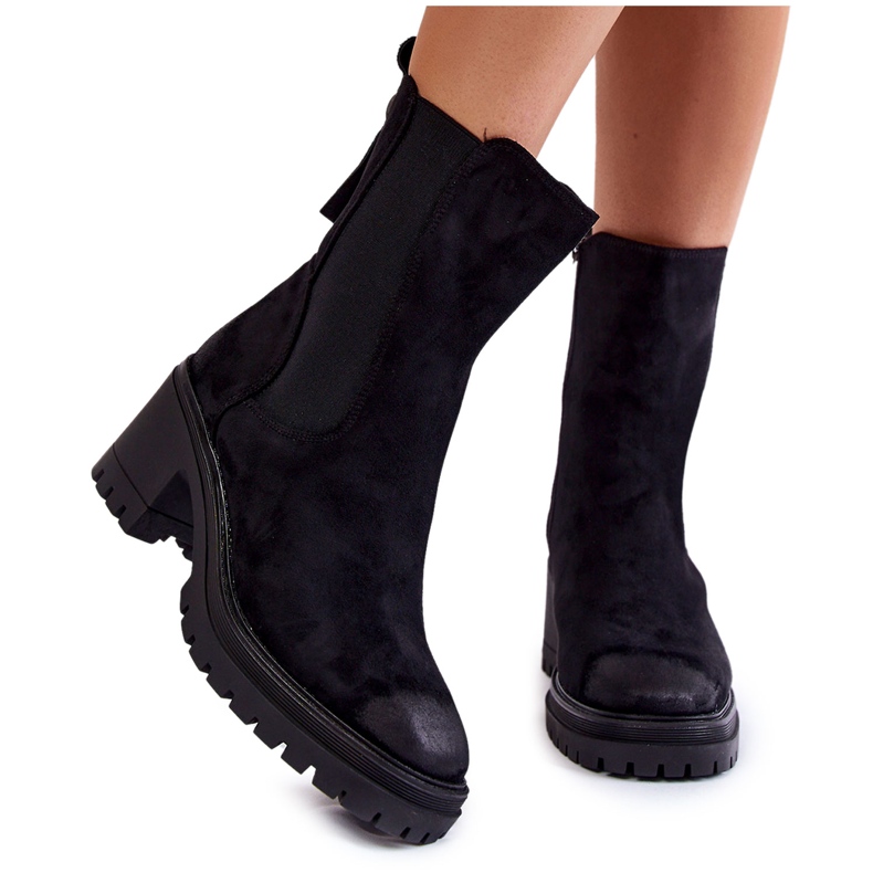 Vinceza Botas femininas de camurça com zíper preto liris