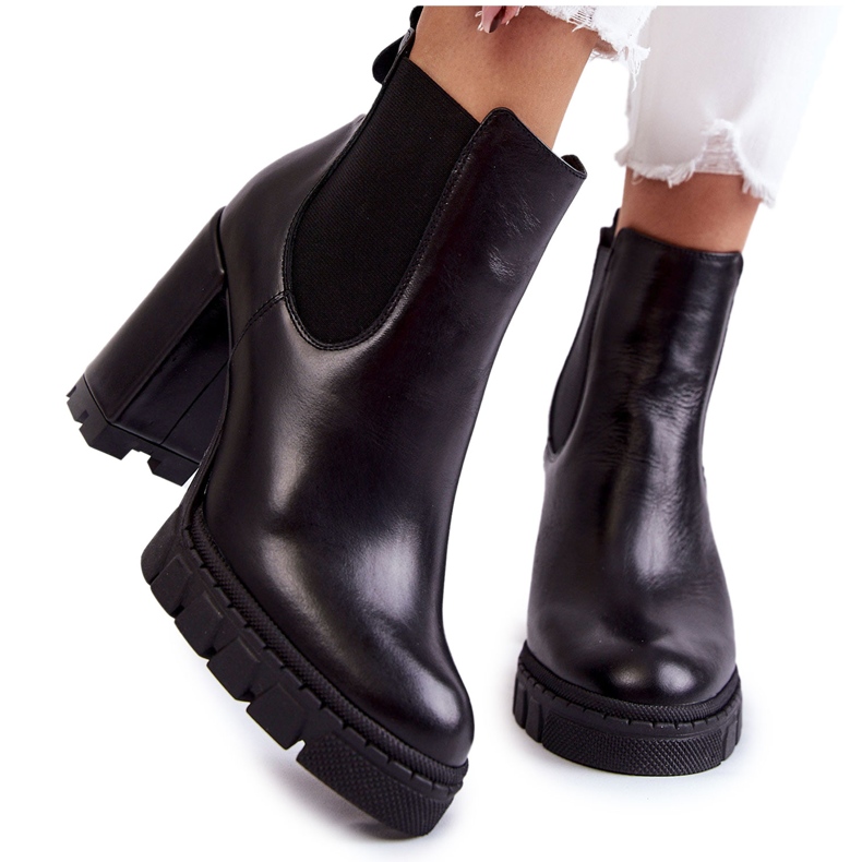 Botas de couro lisas em barra preta Eldey preto