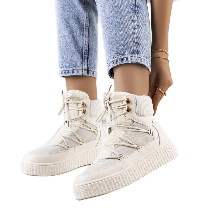 PA1 Botas de neve femininas bege, Laursen crua