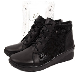Botas femininas de couro preto com salto de cunha, preto Helios 537