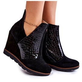 PA2 Botas de cunha de crocodilo de camurça preta Alda preto