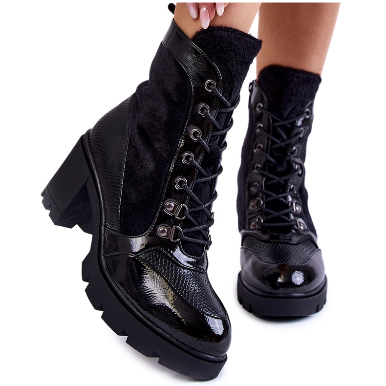Botas femininas de couro com salto alto La.Fi 260063B-LA preta preto
