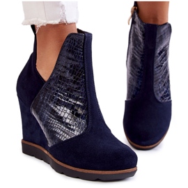 PA2 Botas de camurça em cunha de crocodilo, padrão Alda azul marinho azul-marinho