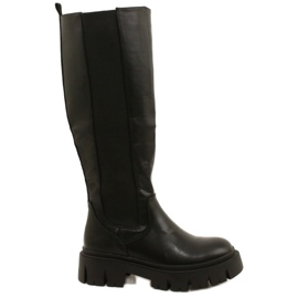 Botas femininas forradas com pele Evento 22KZ35-5089 pretas preto