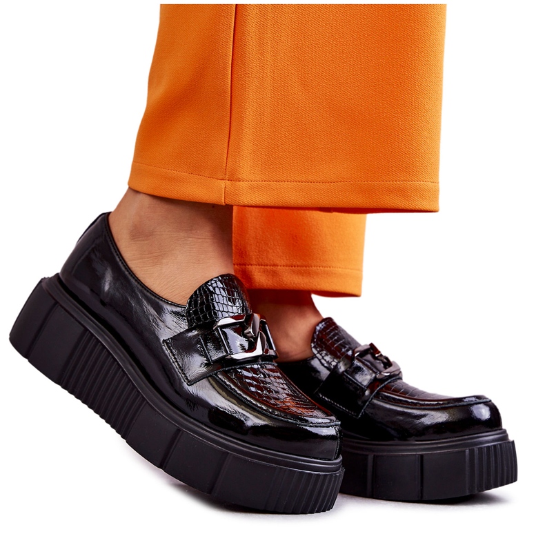 PL5 Sapatos de couro da moda na plataforma Black Marsol preto