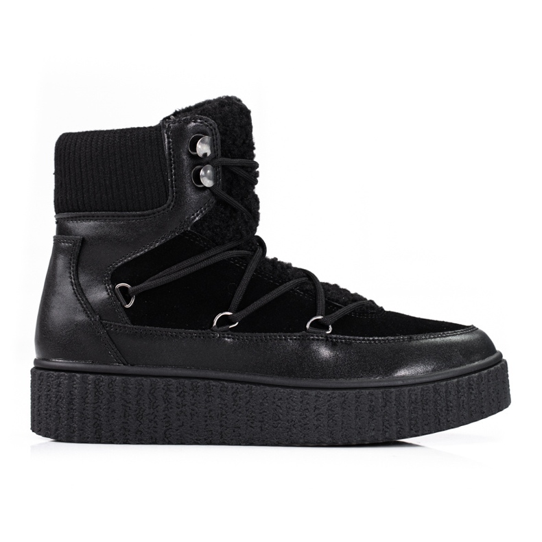 Botas de neve de couro femininas Shelovet pretas na plataforma preto