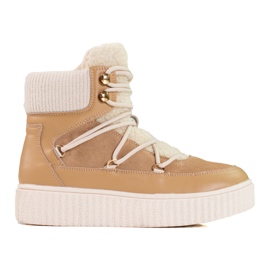 Botas de neve femininas de couro bege Shelovet na plataforma marrom