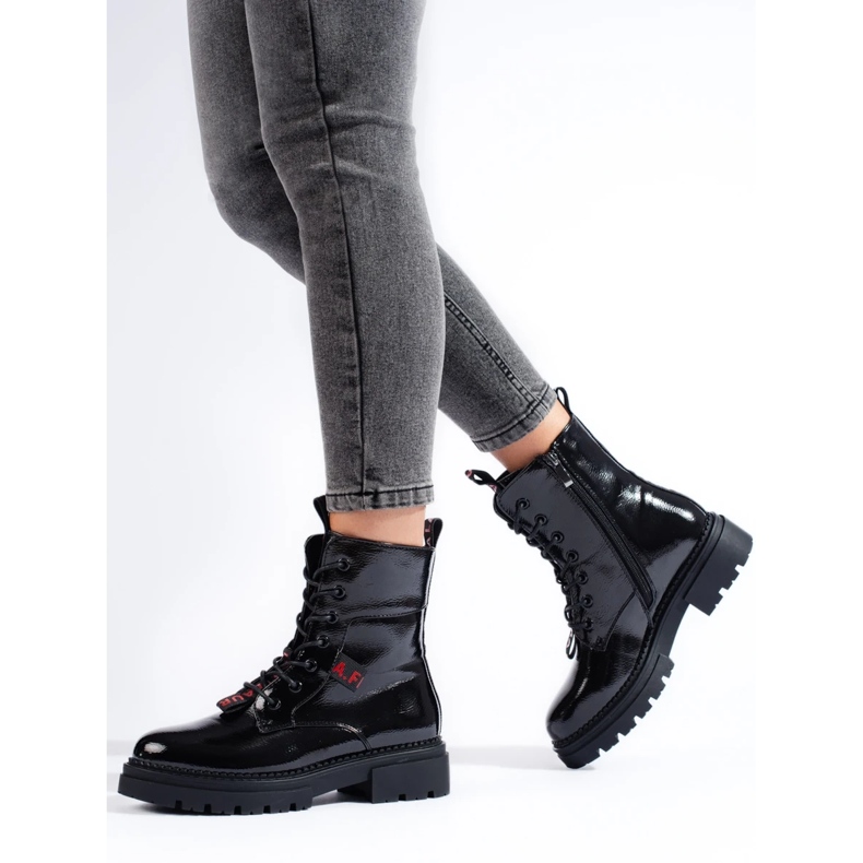 Trabalhadores femininos Shelovet preto, couro envernizado