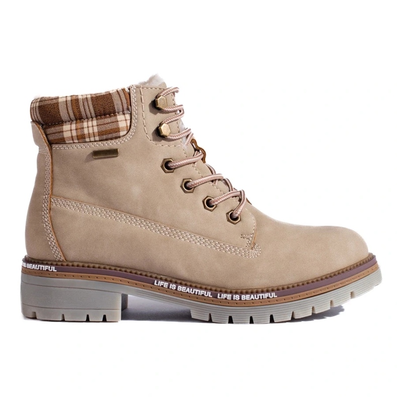 Botas de caminhada Shelovet bege femininas feitas de couro ecológico castanho