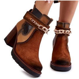Botas femininas de couro Maciejka 05781-29 Vermelho bege marrom